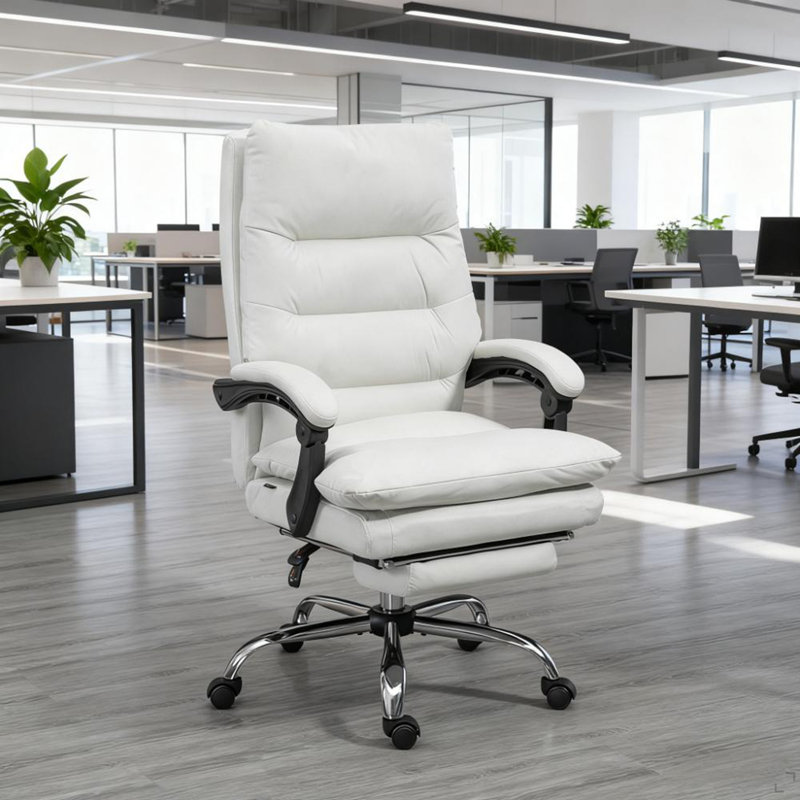 Fauteuil de bureau en microfibre à massage, fauteuil inclinable chauffant avec repose-pieds, Cream
