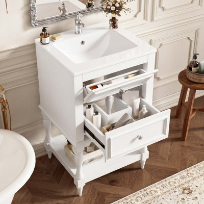 Retro Bathroom Vanity with Ceramic Sink and Smart Storage Solutions