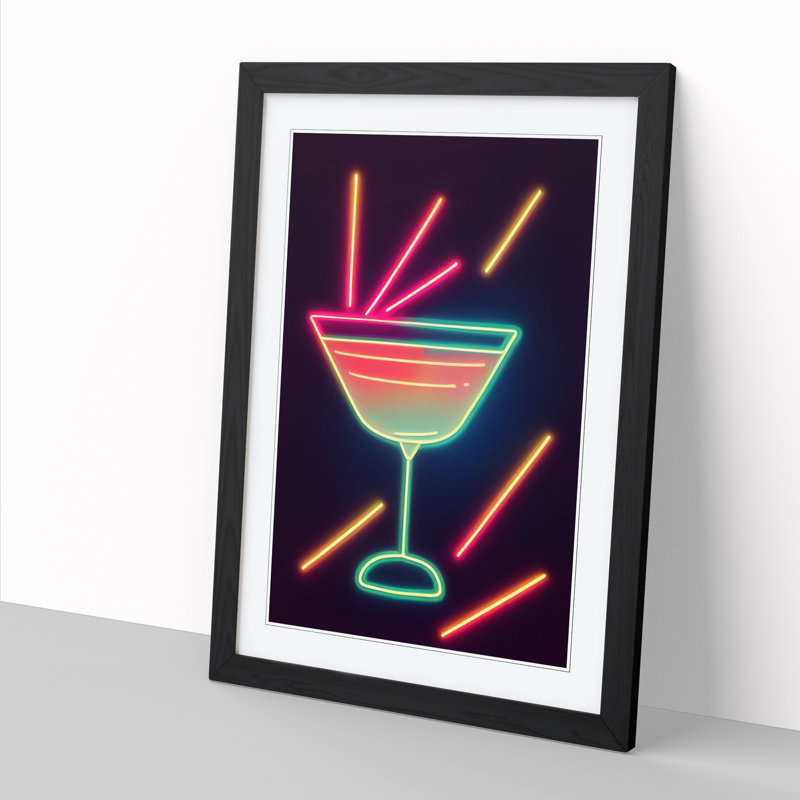 Cocktail Neon - Single Picture Frame Print, Black Framed, 34cm H x 25cm W