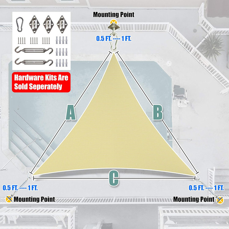 Toile d'ombrage Amgo Triangle Sun, Bordure de jardin x 10 pi,, Beige