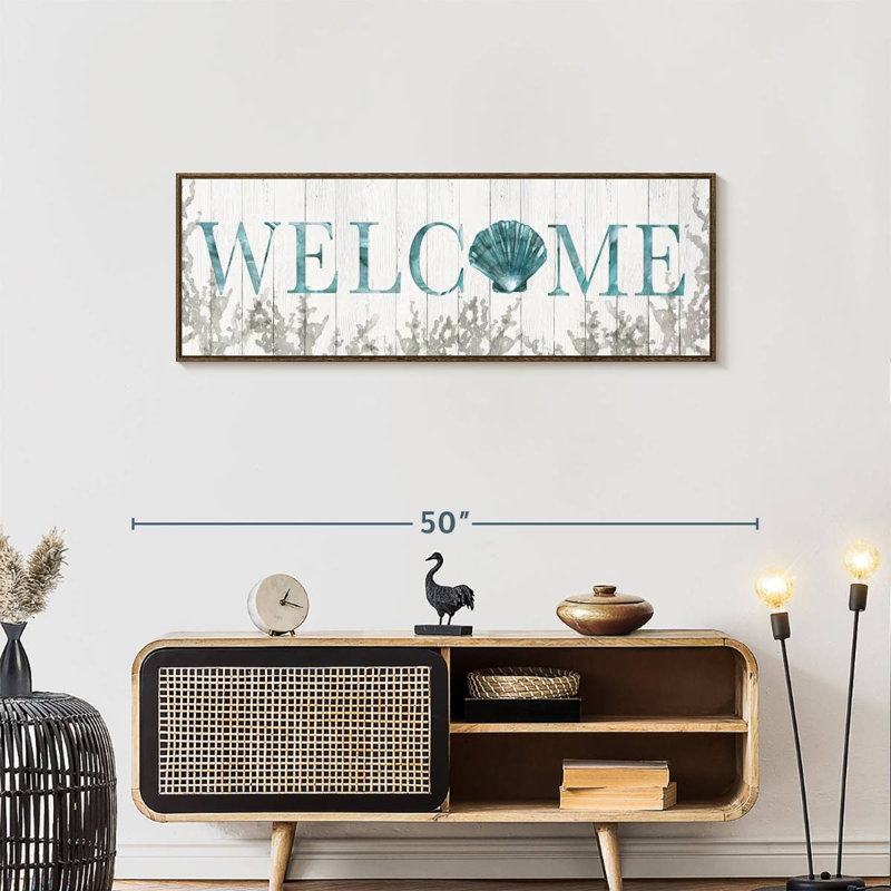 Plaque murale «Welcome Shell», 43 po x 15 po, Cadre flottant noyer