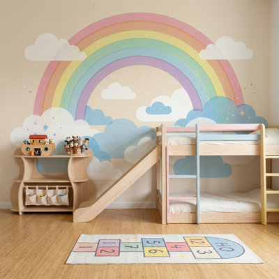 Papier peint pastel arc-en-ciel amovible nuage fantaisiste