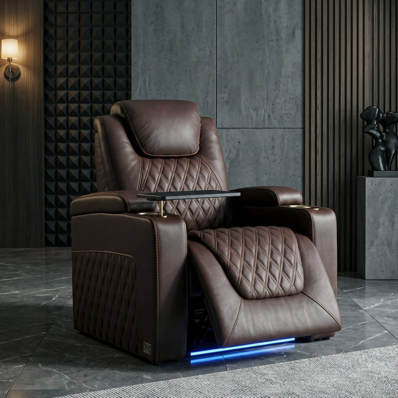 Canapé inclinable de cinéma maison en cuir véritable avec double moteur zéro gravité, appui-tête réglable et éclairage ambiant 7 couleurs pour les soirées cinéma, les jeux immersifs et la vie moderne
