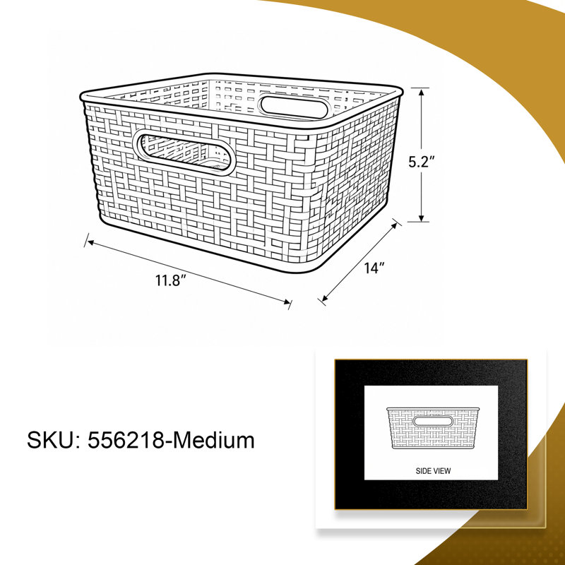 Panier de rangement en plastique texturé avec poignées, panier de rangement décoratif, paquet de 2
