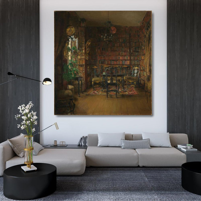«The Library of Thorvald Boeck» par Harriet Backer - Art mural sur toile tendue avec châssis, H 48 po x l 33 po