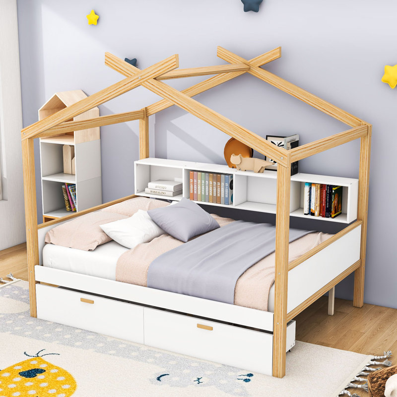 House Bed With Drawers And Shelves, Full