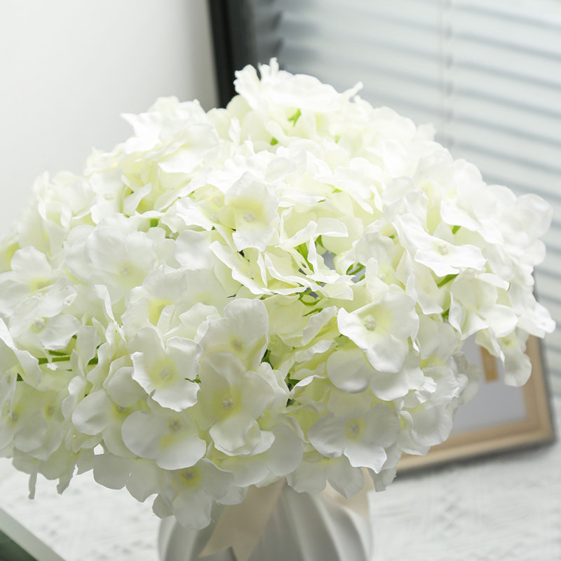 Artificial Hydrangea Flower Head With Pole, White