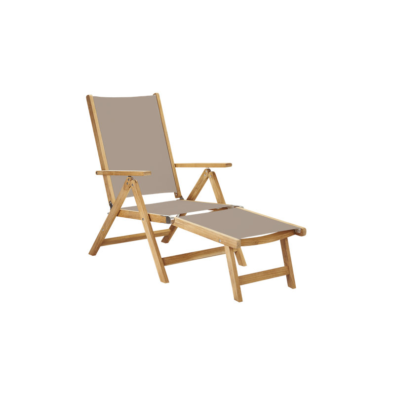 Aquitania Teak Outdoor Folding Lounge Deck Chair In Black, Tan 