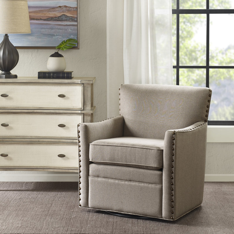 Toomey Contemporary Nailhead Swivel Armchair, Natural