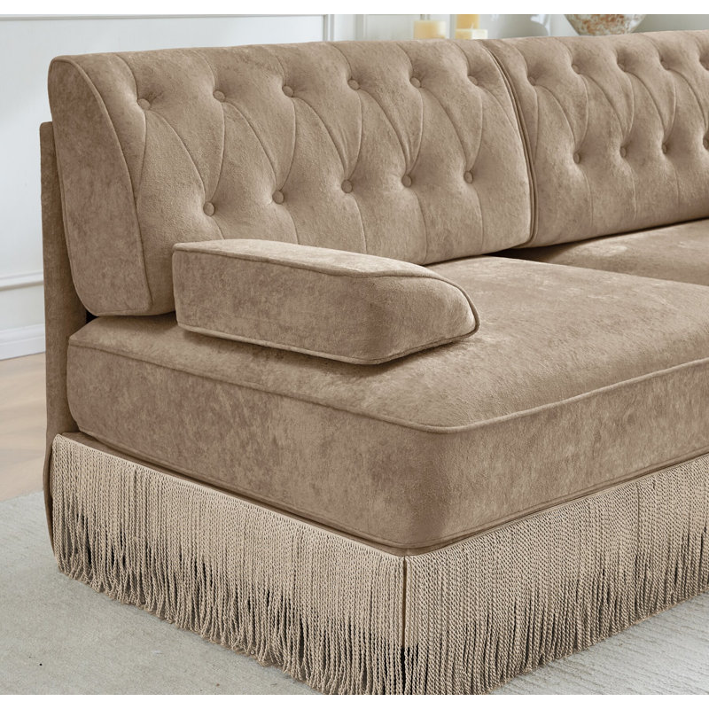Canapé en velours doux de style Chesterfield, conception capitonnée à boutons, jupe à franges à franges, facile à assembler, combinaison libre, pour les salons