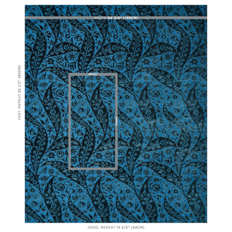 Saz Paisley Silk Velvet Fabric, Blue