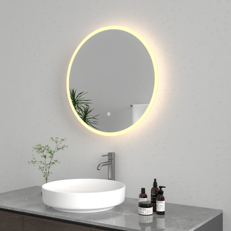 Kingston Brass Aurora 24-Inch Round Led Bathroom Mirror, Front and Back Light, Anti-Fog, Dimmable Touch Sensor Lighted Mirror