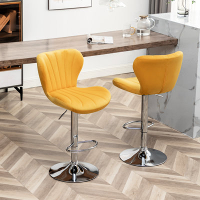 Yellow Of 2 - Swivel & Adjustable, Soft Fabric Upholstery, Modern Vertical Lines, Stable Footrest Upholstered, Adjustable Swivel, Velvety Fabric, Thick Foam, Comfortable Footrest, Sleek Finish, Chic