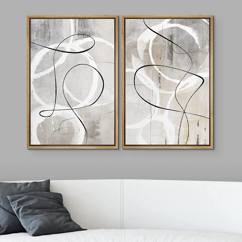 Ensemble de 2 peintures encadrées sur toile, H 24 po x l 32 po x P 1,5 po, Naturel