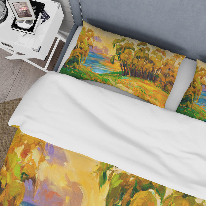 Ensemble de housse de couette Green Trees By The Riverside pendant Evening Glow - Traditional