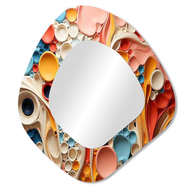 Crayford, art liquide abstrait coloré tourbillonne III - miroir décoratif asymétrique de formes, grand miroir mural de forme unique moderne, art imprimé en métal