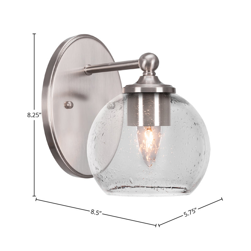 Applique murale Aitkens avec verre transparent, Nickel brossé, H 9,5 po x l 4 po x P 7,75 po, Cylindrique
