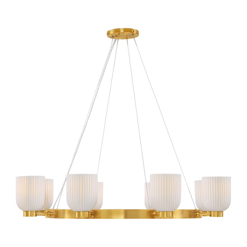 Isla Blanca 8-Light Warm Brass Chandelier with Porcelain Shades