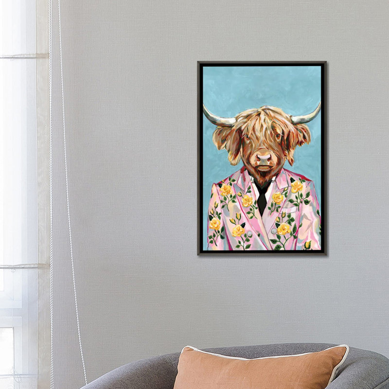 « Vache » par Heather Perry-impression, Toile encadrée de bois rustique foncé, Pas de tapis, H 26 po x l 18 po x 1,5 po