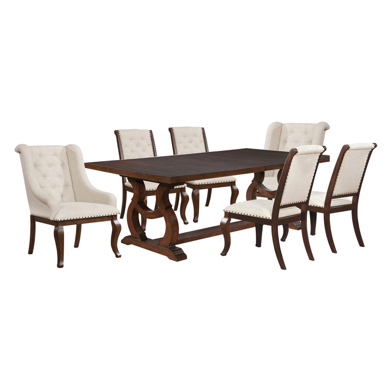 Necdet 7 - Piece Extendable Trestle Dining Set in Cream and Antique Java