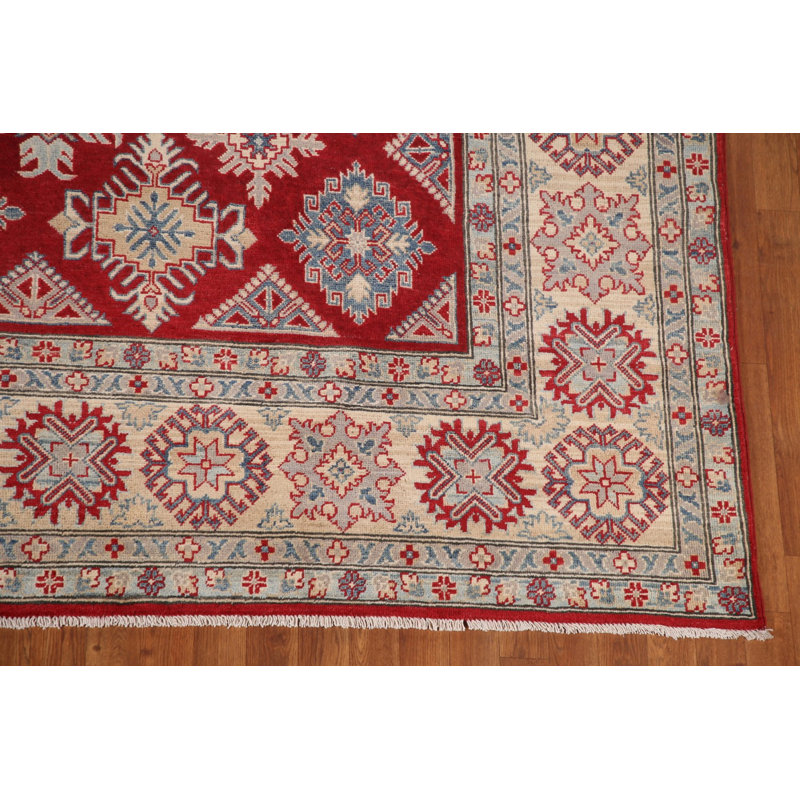Tapis oriental rouge à motif géométrique Kazak rouge 9