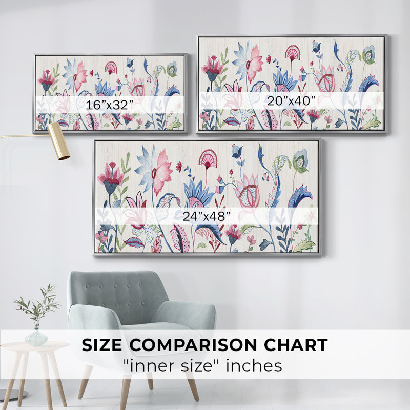 Jardin Jacobean - Toile tendue avec châssis tendue, prête à être accrochée, Argent argent, H 21 po x l 41 po
