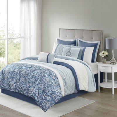 Édredon pour très grand lit 8, courtepointe bleue, rembourrage, coussins décoratifs brodés, lavable, froissable - facile à laver à la machine