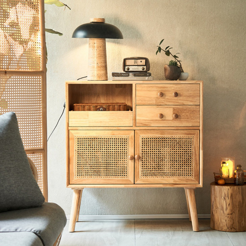 Buffet Mid-Century moderne en bois massif Burlywood