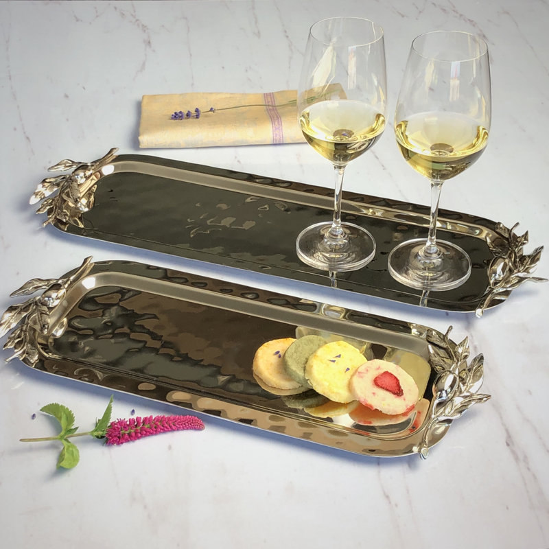 Amreena Stainless Steel Tray, 1.5" H x 14" W x 6" D