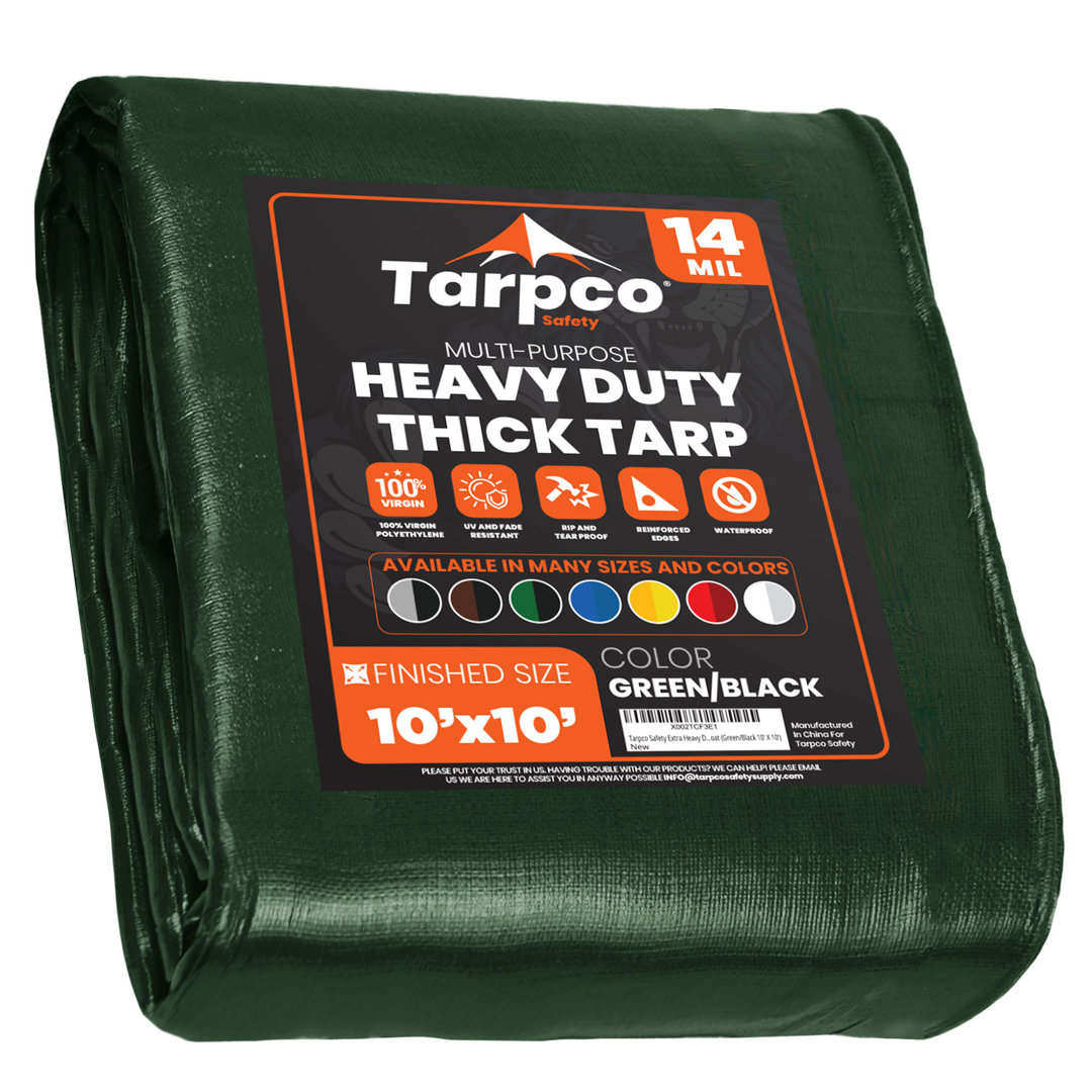 10 ft. x 10 ft. 14 Mil Heavy Duty Polyethylene Tarp, Waterproof, UV Resistant Tarpco Safety 