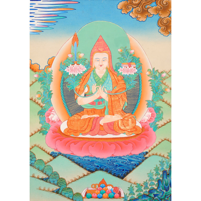 Tsongkhapa - un grand moine et réformateur bouddhiste tibétain | Couleur arc acrylique sur toile