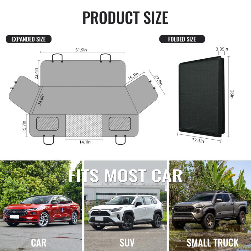 Dog Back Seat Extender,Backseat Pet Cover for Dogs,Rear Dog Car Seat Cover for Back Seat,Hard Bottom Car Seat Cover for Dogs, Dog Hammock for Car