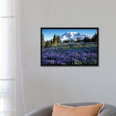 «Snow Covered Mount Rainier with a Wildflower Field in the Premier», reproduction de photo sur toile