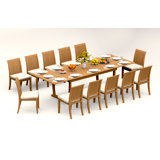 8 Seats 9 Pcs Grade-A Teak Wood Dining Set: 118" Double Extension Mas Rectangle Trestle Leg Table And 8 Lagos Armless Chairs #11LG2500