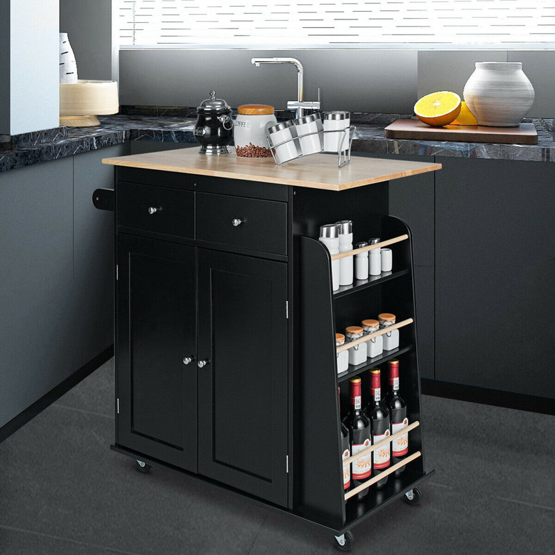 Dacula Wood Kitchen Island, Black