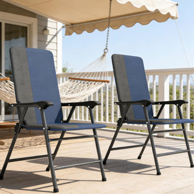 High Back Lawn Chairs Of 2 Folding With Powder - Coated Steel Frame And Comfortable Outdoor Camping Soft Pp Cotton Filled Dual Layer Cloth