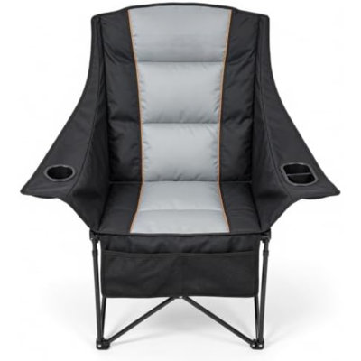 Chaise de camping surdimensionnée à dossier haut | Chaise de camping pour adultes, rembourrée, avec porte-gobelet et poches de rangement. Parfait pour le sport, la plage et la pêche. Supporte jusqu'à 227 kg (500 lbs). Couleur : noir.