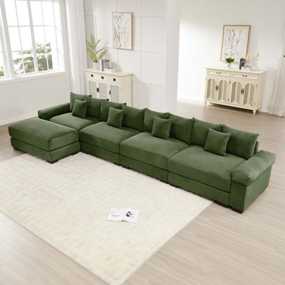 Causeuse modulaire surdimensionnée en velours côtelé 4 places avec 1 repose-pieds et coussins décoratifs pour le salon, la chambre à coucher