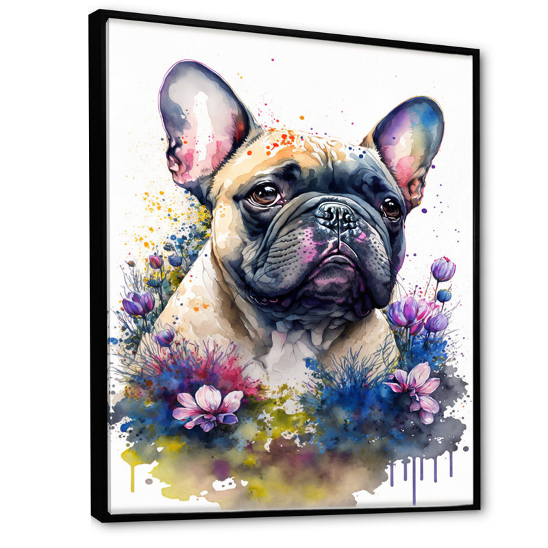 Mignon art floral français I - peinture sur toile, H 32 po x l 24 po x P 1 po, Toile avec cadre flottant noir