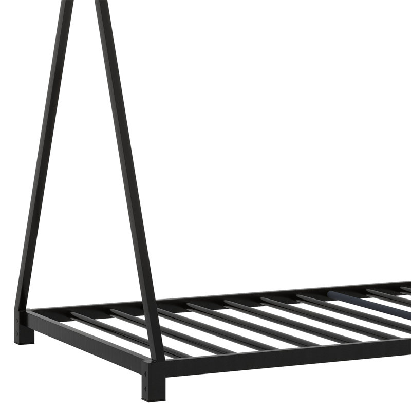 Metal House Platform Bed With Triangle Structure, Black