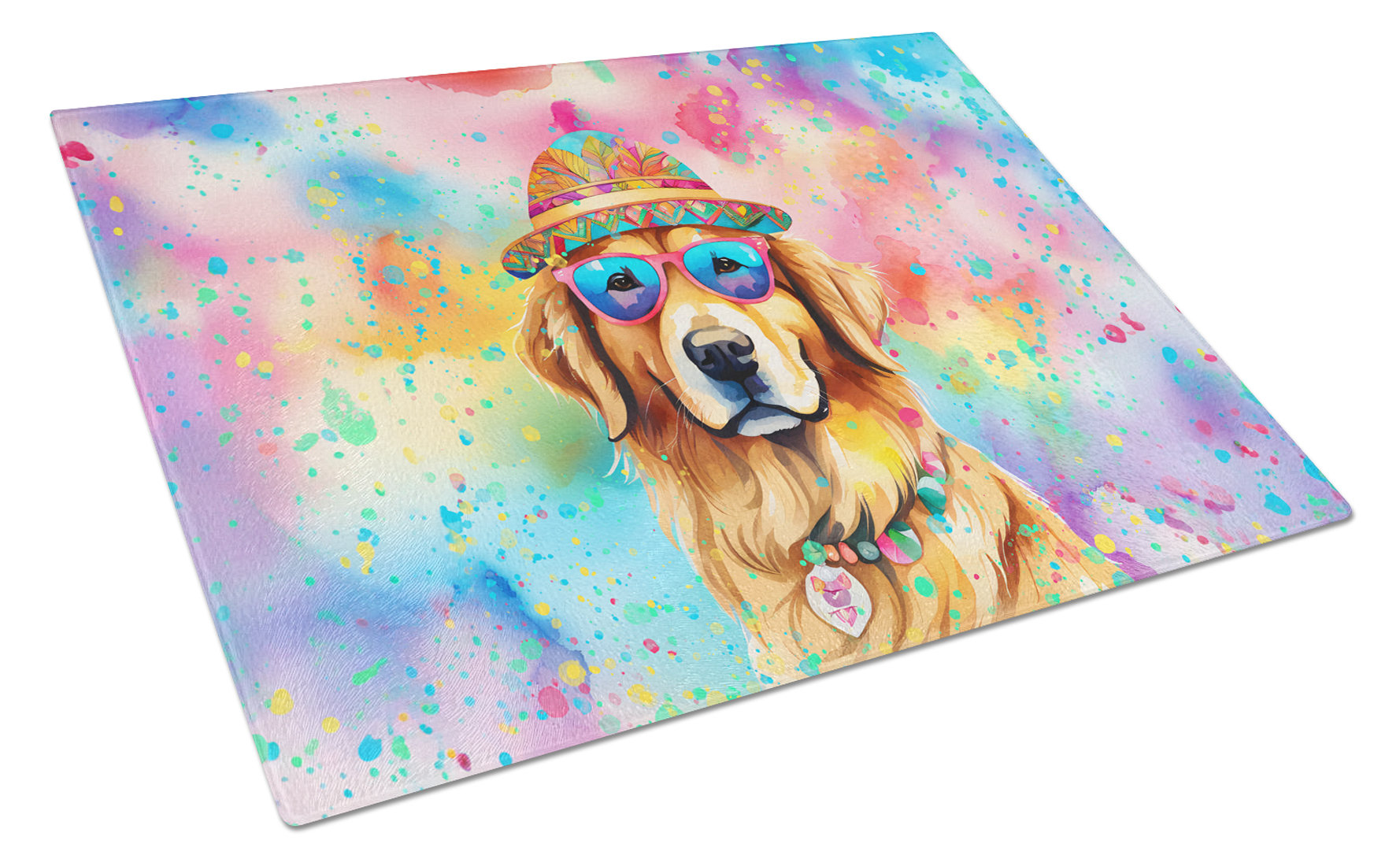 Caroline's Treasures Golden Retriever Hippie Dawg Glass Cutting Board ...