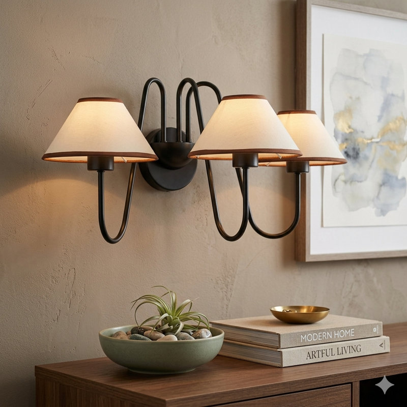 Bravelle 3-Light Wall Sconce with White Fabric Shades Vanity Light Bathroom