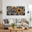 Tournesols orange sur toile à motif abstrait en spirale et à points-1285858662