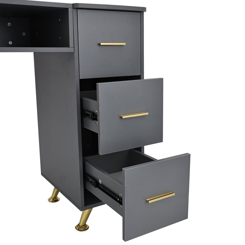 Beauty Salon Vanity Manicure Table Nail Makeup Desk With Drawers Storage, Gray