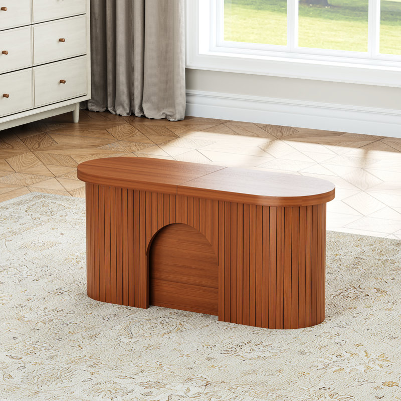 39" To 102" Modern Expandable Entryway & Dining Bench With Internal Leaf Storage, Oval  Design With Fluted Pedestal And Smooth-glide Rails