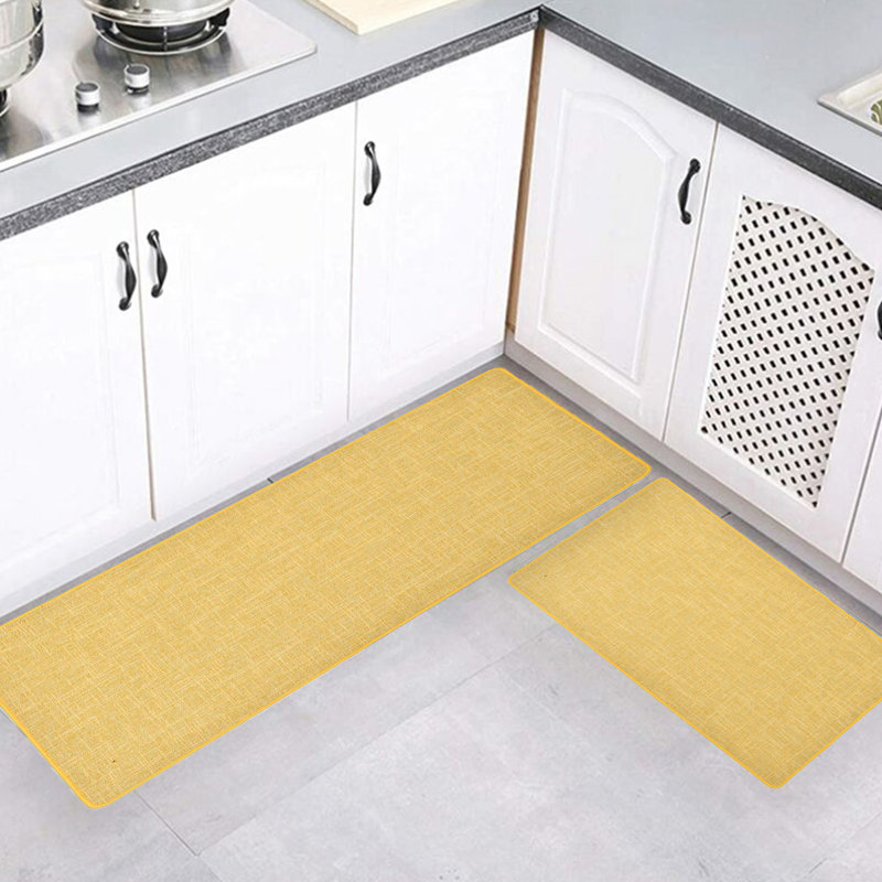 Light Gray Woven Polyester Non-Slip Kitchen Mat 32" x 18"