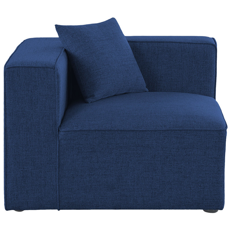 Cube Upholstered Accent Chair, Navy Linen Textured Fabric