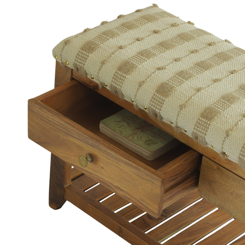 Banc de rangement rembourré en coton Avana, Beige / Ivoire