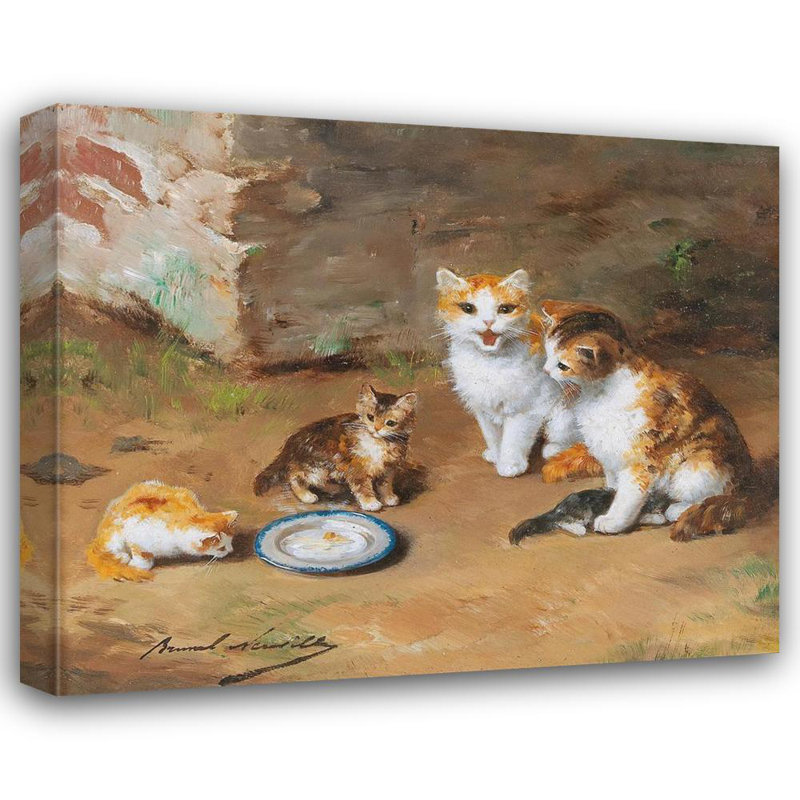 «Cat Family» par Arthur-Alfred Brunel De Neuville - Art mural sur toile tendue avec châssis, H 17 po x l 24 po