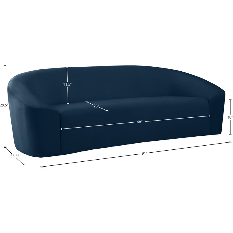 Alaw Velvet Curved Sofa, Navy Velvet, 29.5" H x 71" W x 35.5" D